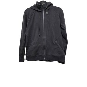 Athleta Women's Black Full-Zip Hoodie Drawstring Hood Ribbed Cuffs Size L